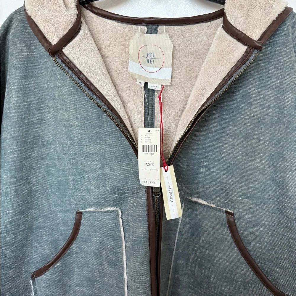 Anthropologie Gray and Cream Hooded Cape - Picture 2 of 13